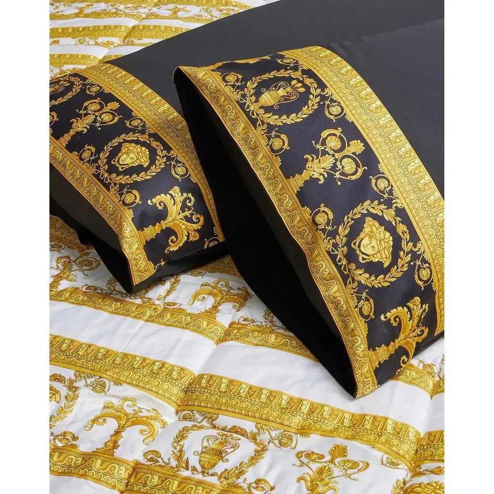 NIB Versace Home Bed Sheet Set 4 Pieces Black Gold Barocco Print Size King